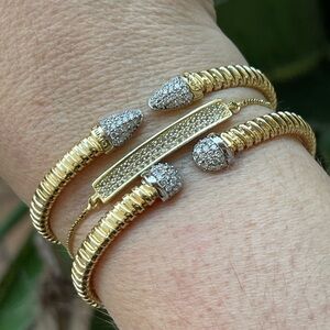 Pave set diamanté crystal gold tone adjustable bar bracelet